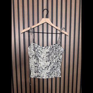 Reformation Top 4 / S Women Beige Snakeskin Art Smocked Shoulder Tie Tank Blouse